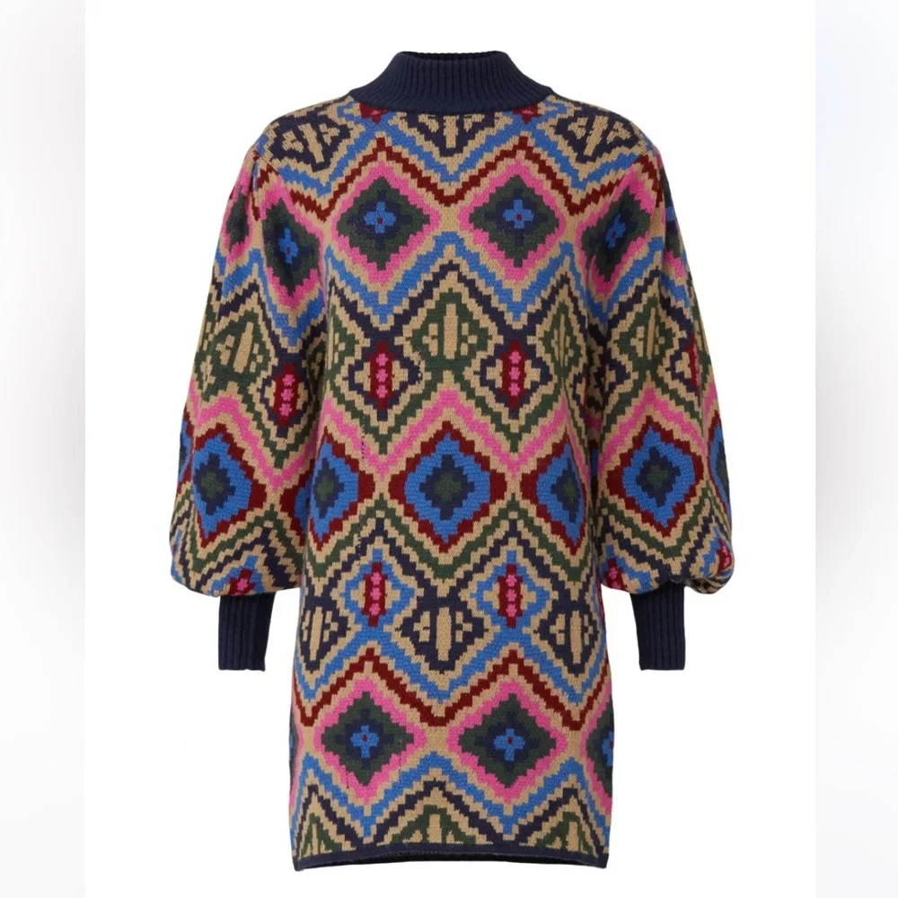 NWT Farm Rio Rauti Puff Sleeve Sweater Dress - Picture 5 of 7